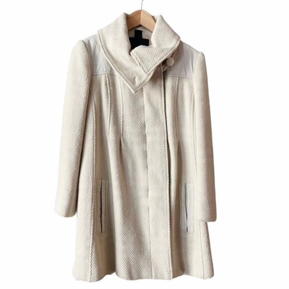 MACKAGE Peacoat Jacket Wool Leather Trim Pockets Off White Black Large GUC - Picture 11 of 11